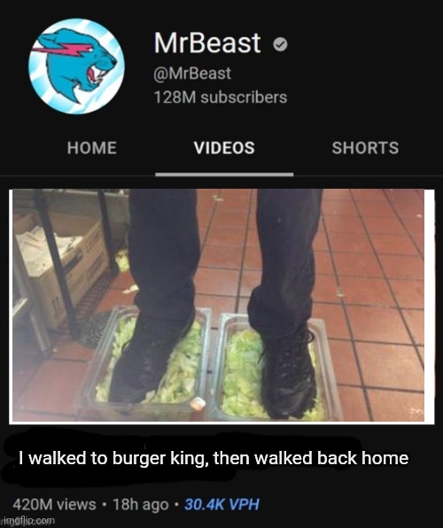 MrBeast thumbnail template | I walked to burger king, then walked back home | image tagged in mrbeast thumbnail template | made w/ Imgflip meme maker