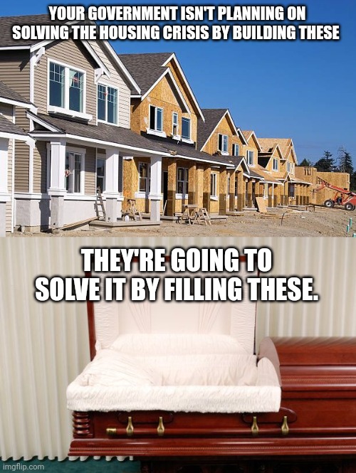 Anything being built is Potemkin. | YOUR GOVERNMENT ISN'T PLANNING ON SOLVING THE HOUSING CRISIS BY BUILDING THESE; THEY'RE GOING TO SOLVE IT BY FILLING THESE. | image tagged in new world order | made w/ Imgflip meme maker