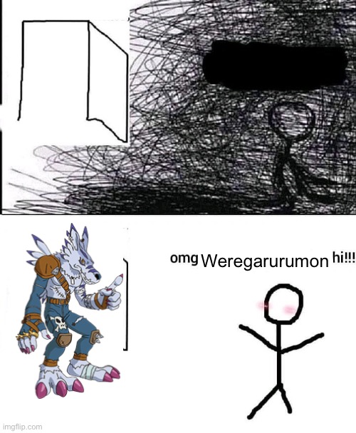 OMG hi | Weregarurumon | image tagged in omg hi,digimon,anime | made w/ Imgflip meme maker