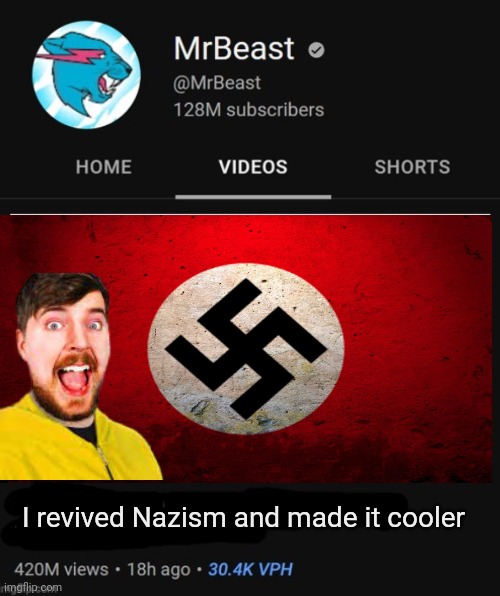 MrBeast thumbnail template | I revived Nazism and made it cooler | image tagged in mrbeast thumbnail template | made w/ Imgflip meme maker