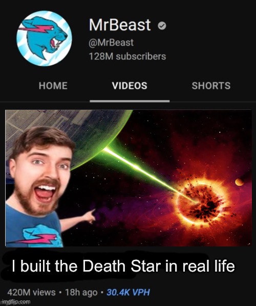 desth sttar | I built the Death Star in real life | image tagged in mrbeast thumbnail template,death star | made w/ Imgflip meme maker