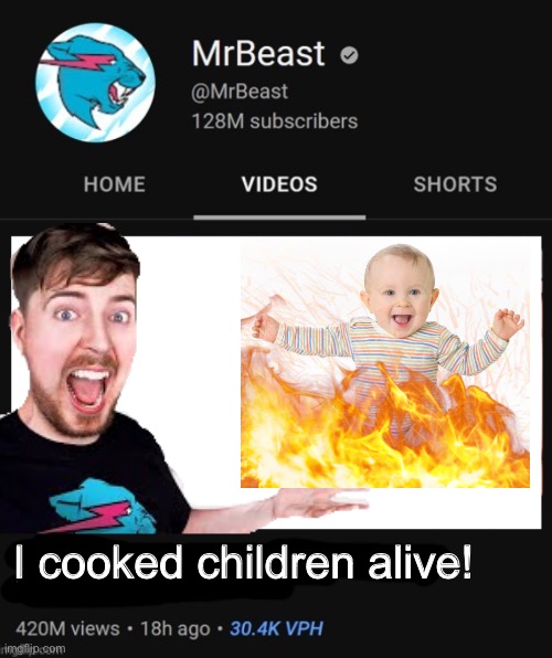 MrBeast thumbnail template | I cooked children alive! | image tagged in mrbeast thumbnail template | made w/ Imgflip meme maker