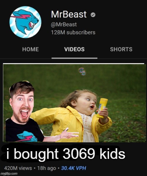 MrBeast thumbnail template | i bought 3069 kids | image tagged in mrbeast thumbnail template | made w/ Imgflip meme maker
