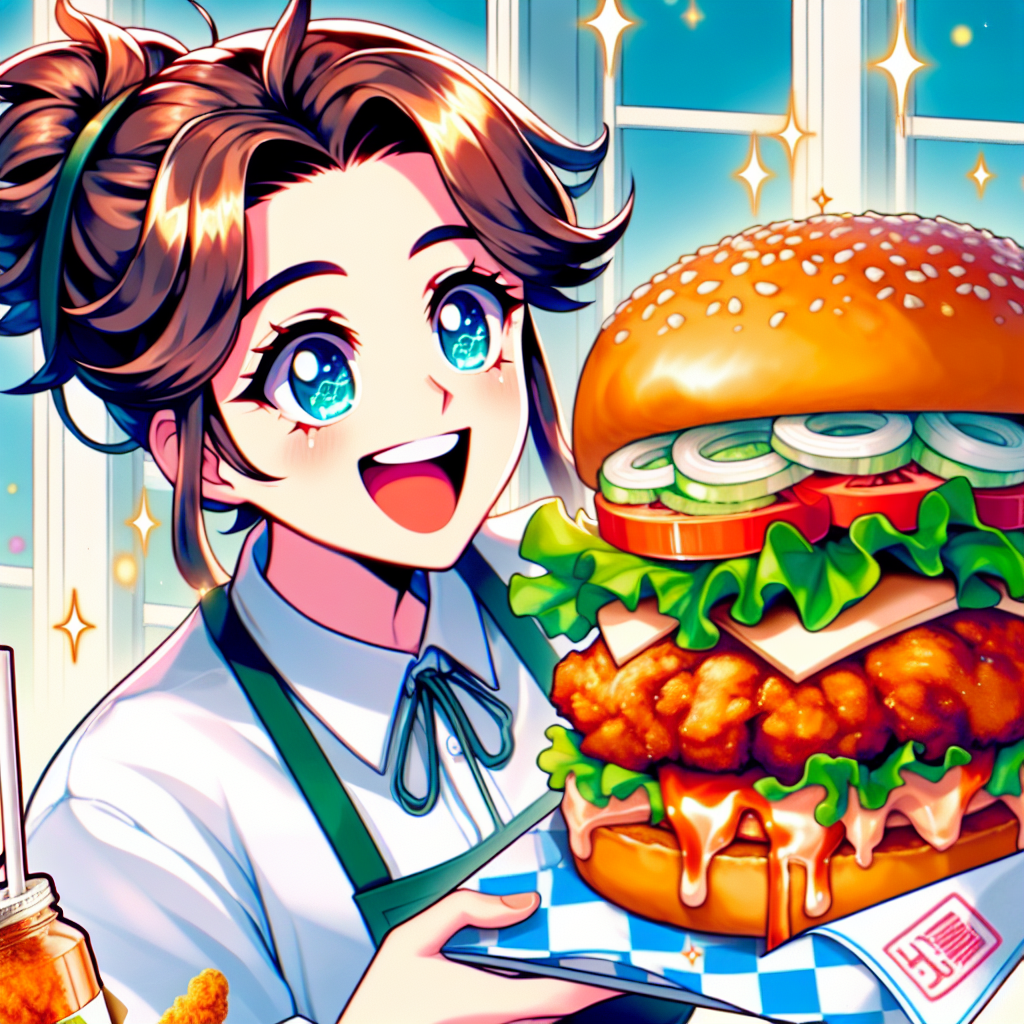 Anime girl named Rosie that eats a Chicken burger Blank Meme Template