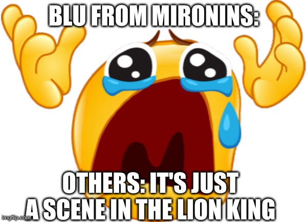 some birb | BLU FROM MIRONINS:; OTHERS: IT'S JUST A SCENE IN THE LION KING | image tagged in crying emoji,mironins | made w/ Imgflip meme maker