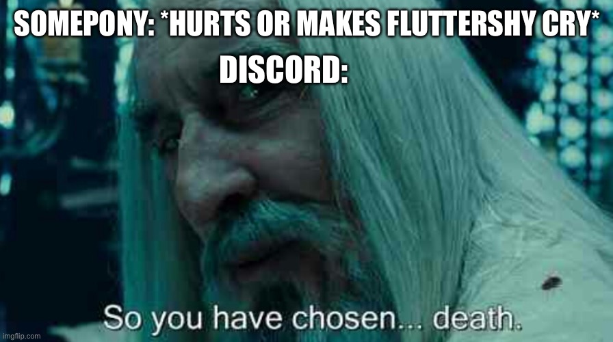 So you have chosen death | DISCORD:; SOMEPONY: *HURTS OR MAKES FLUTTERSHY CRY* | image tagged in so you have chosen death | made w/ Imgflip meme maker