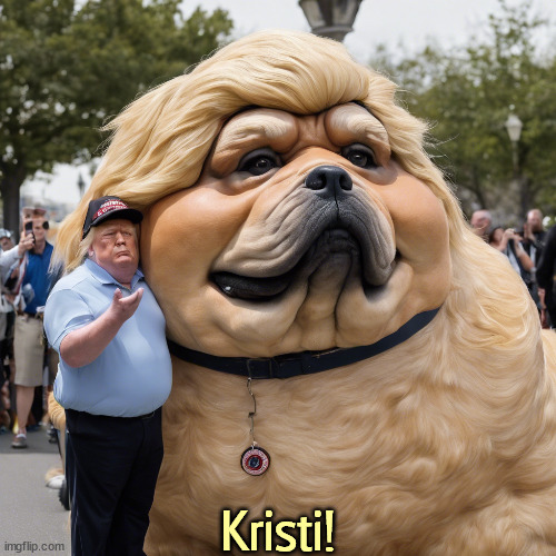 Two badly-behaved puppies. | Kristi! | image tagged in trump,kristi noem,puppy,shoot | made w/ Imgflip meme maker