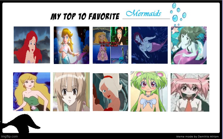 top 10 favorite mermaids | image tagged in my top 10 favorite mermaids,the little mermaid,anime,movies,princess peach,cartoons | made w/ Imgflip meme maker