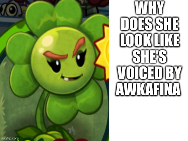 Lowkey | WHY DOES SHE LOOK LIKE SHE’S VOICED BY AWKAFINA | image tagged in msmg,rare insults,plants vs zombies,gaming | made w/ Imgflip meme maker