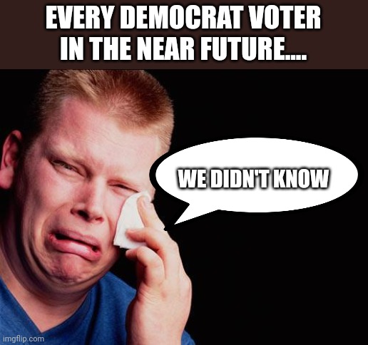 Trump 2024 baby | EVERY DEMOCRAT VOTER IN THE NEAR FUTURE.... WE DIDN'T KNOW | image tagged in cry | made w/ Imgflip meme maker