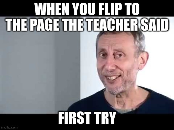 perfection. | WHEN YOU FLIP TO THE PAGE THE TEACHER SAID; FIRST TRY | image tagged in noice | made w/ Imgflip meme maker