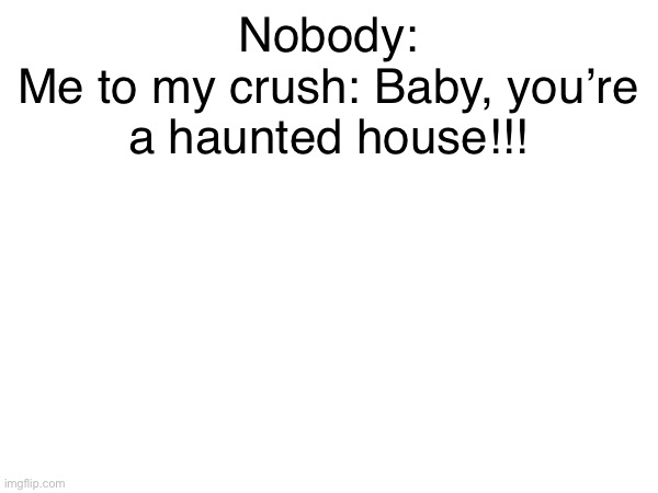 Nobody:
Me to my crush: Baby, you’re a haunted house!!! | made w/ Imgflip meme maker