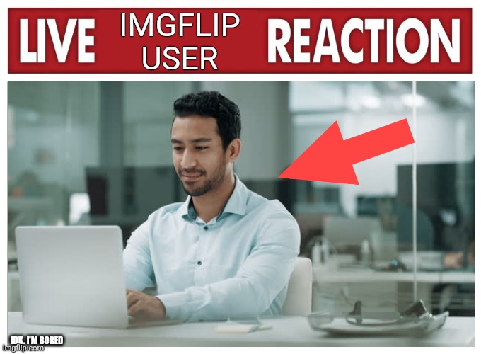 I got bored... | IMGFLIP USER; IDK. I'M BORED | image tagged in live reaction | made w/ Imgflip meme maker