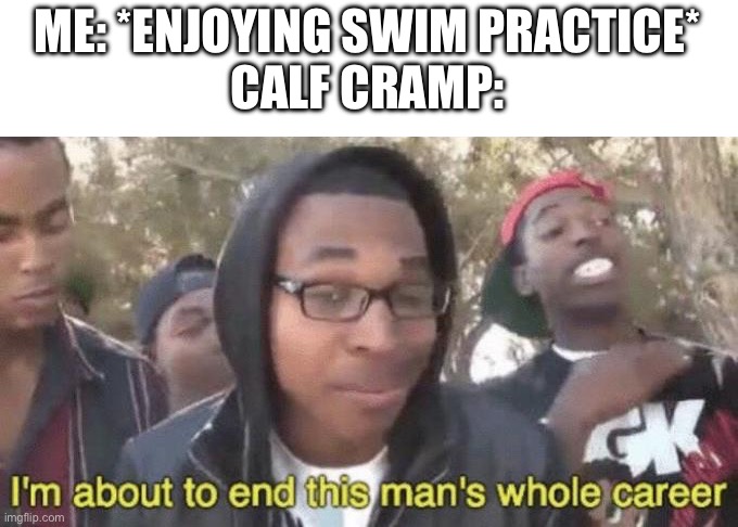 Ow | ME: *ENJOYING SWIM PRACTICE*
CALF CRAMP: | image tagged in i m about to end this man s whole career | made w/ Imgflip meme maker