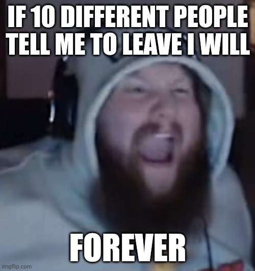 I'm being serious tho | IF 10 DIFFERENT PEOPLE TELL ME TO LEAVE I WILL; FOREVER | image tagged in angry caseoh | made w/ Imgflip meme maker
