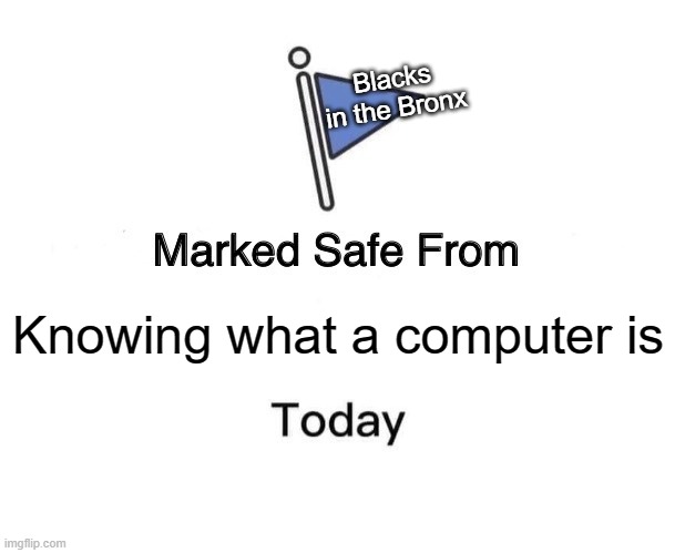 Marked Safe From | Blacks in the Bronx; Knowing what a computer is | image tagged in memes,marked safe from | made w/ Imgflip meme maker