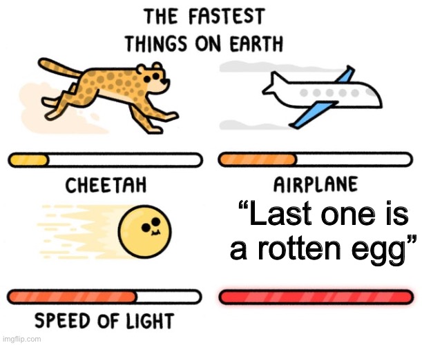 fastest thing possible | “Last one is a rotten egg” | image tagged in fastest thing possible | made w/ Imgflip meme maker