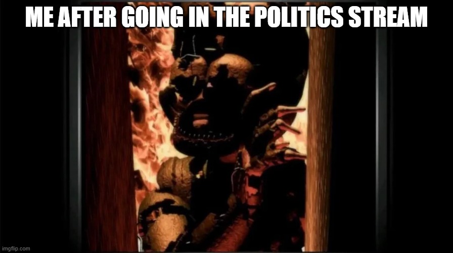 why corny emmes and things i dont understnad everywhere? | ME AFTER GOING IN THE POLITICS STREAM | image tagged in micheal don't leave me here | made w/ Imgflip meme maker