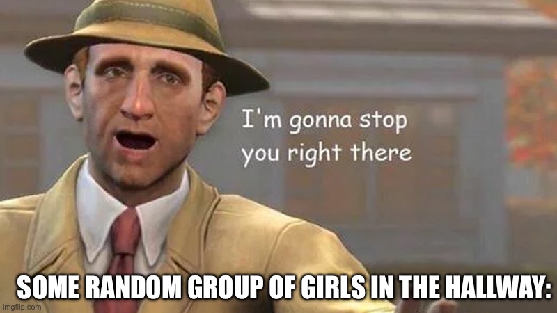 I'm gonna stop you right there | SOME RANDOM GROUP OF GIRLS IN THE HALLWAY: | image tagged in i'm gonna stop you right there | made w/ Imgflip meme maker