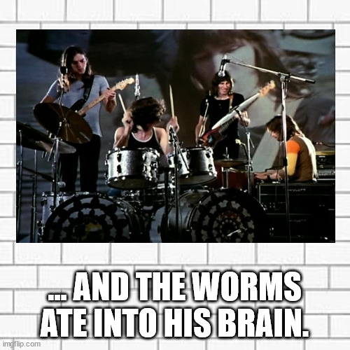 pink floyd | ... AND THE WORMS ATE INTO HIS BRAIN. | image tagged in pink floyd | made w/ Imgflip meme maker