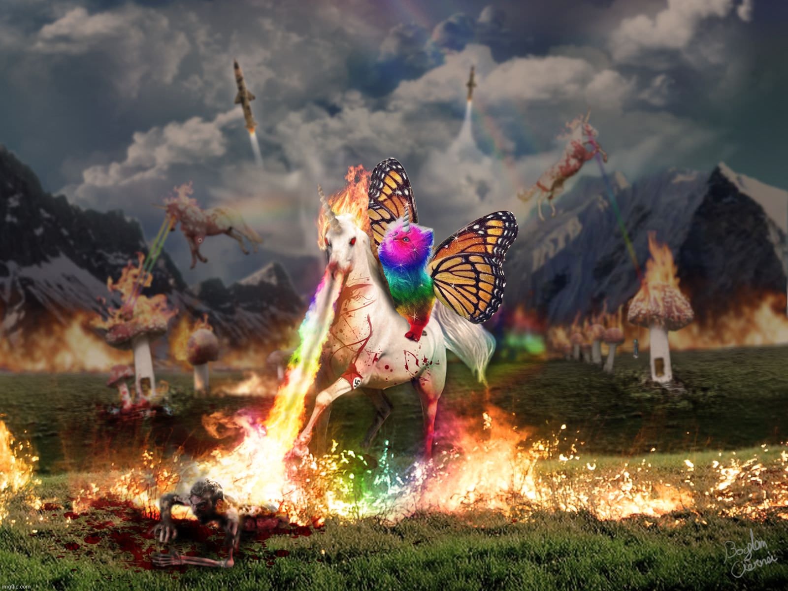 We ride at dawn bitches | image tagged in we ride at dawn bitches,gerard,rainbow butterfly unicorn kitten | made w/ Imgflip meme maker