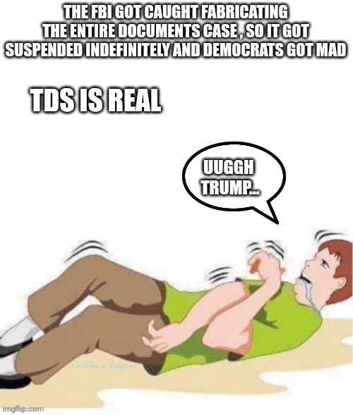 Tds | THE FBI GOT CAUGHT FABRICATING THE ENTIRE DOCUMENTS CASE , SO IT GOT SUSPENDED INDEFINITELY AND DEMOCRATS GOT MAD; TDS IS REAL; UUGGH 
TRUMP... | image tagged in tds,funny memes | made w/ Imgflip meme maker