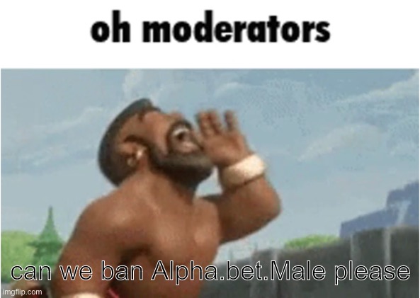 reason: told scarf to kill herself and said the n word | can we ban Alpha.bet.Male please | image tagged in oh moderators | made w/ Imgflip meme maker