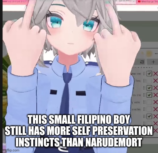 filian middle finger | THIS SMALL FILIPINO BOY STILL HAS MORE SELF PRESERVATION INSTINCTS THAN NARUDEMORT | image tagged in filian middle finger | made w/ Imgflip meme maker