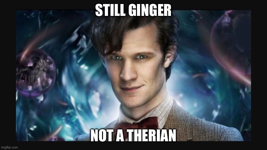 Still ginger | STILL GINGER; NOT A THERIAN | image tagged in 11th doctor face,therian,ginger,11th doctor,memes,doctor who | made w/ Imgflip meme maker
