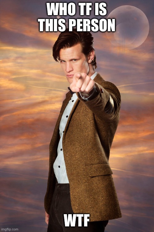 Matt Smith Pointing | WHO TF IS THIS PERSON WTF | image tagged in matt smith pointing | made w/ Imgflip meme maker