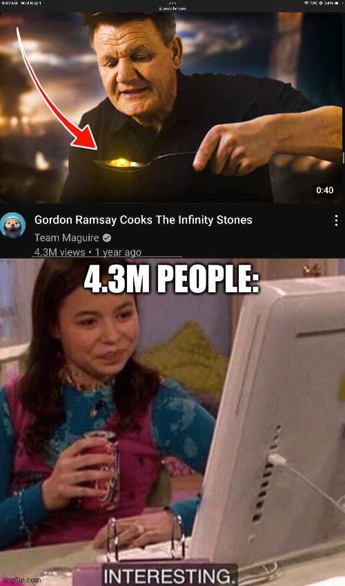 peak content | 4.3M PEOPLE: | image tagged in icarly interesting | made w/ Imgflip meme maker