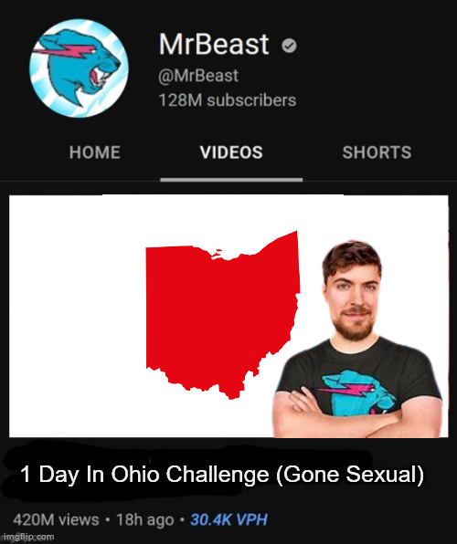 MrBeast thumbnail template | 1 Day In Ohio Challenge (Gone Sexual) | image tagged in mrbeast thumbnail template | made w/ Imgflip meme maker