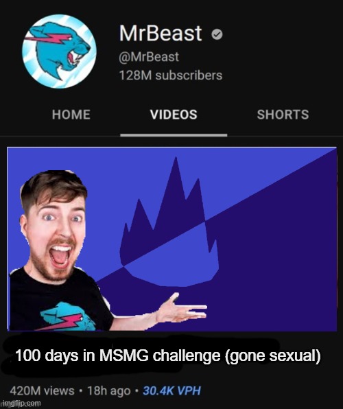 MrBeast thumbnail template | 100 days in MSMG challenge (gone sexual) | image tagged in mrbeast thumbnail template | made w/ Imgflip meme maker