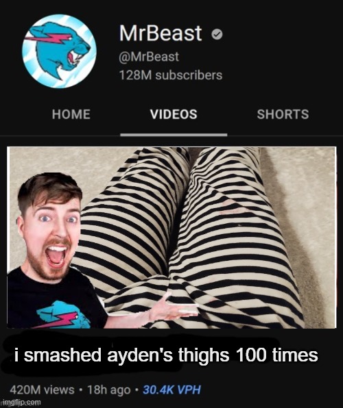 MrBeast thumbnail template | i smashed ayden's thighs 100 times | image tagged in mrbeast thumbnail template | made w/ Imgflip meme maker