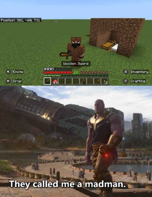 They call me mad.. and they're absolutely right!! | image tagged in thanos they called me a madman,minecraft,gaming,video games,nintendo switch,screenshot | made w/ Imgflip meme maker
