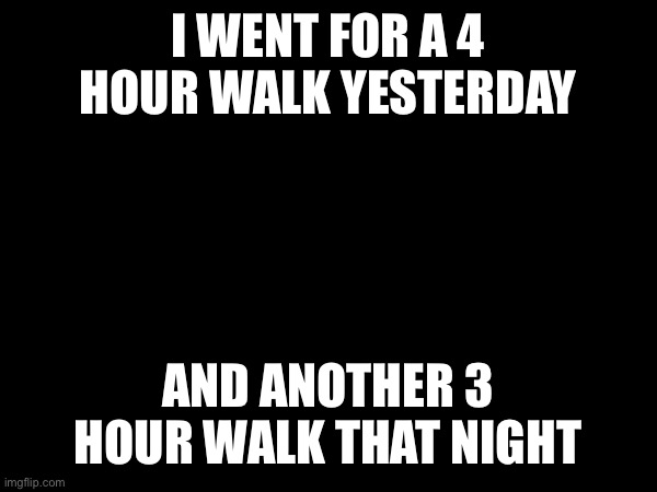 What a nice day it was | I WENT FOR A 4 HOUR WALK YESTERDAY; AND ANOTHER 3 HOUR WALK THAT NIGHT | made w/ Imgflip meme maker