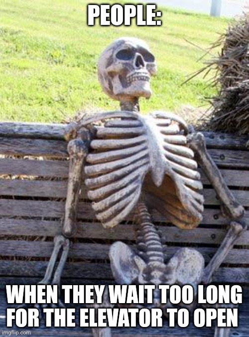 Why hasn't this elevator opened yet??? | PEOPLE:; WHEN THEY WAIT TOO LONG FOR THE ELEVATOR TO OPEN | image tagged in memes,waiting skeleton,relatable,jpfan102504 | made w/ Imgflip meme maker