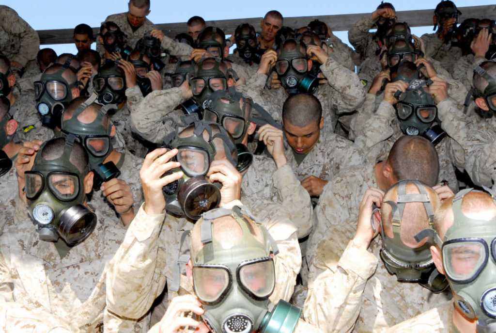 High Quality Marine training with gas masks Blank Meme Template