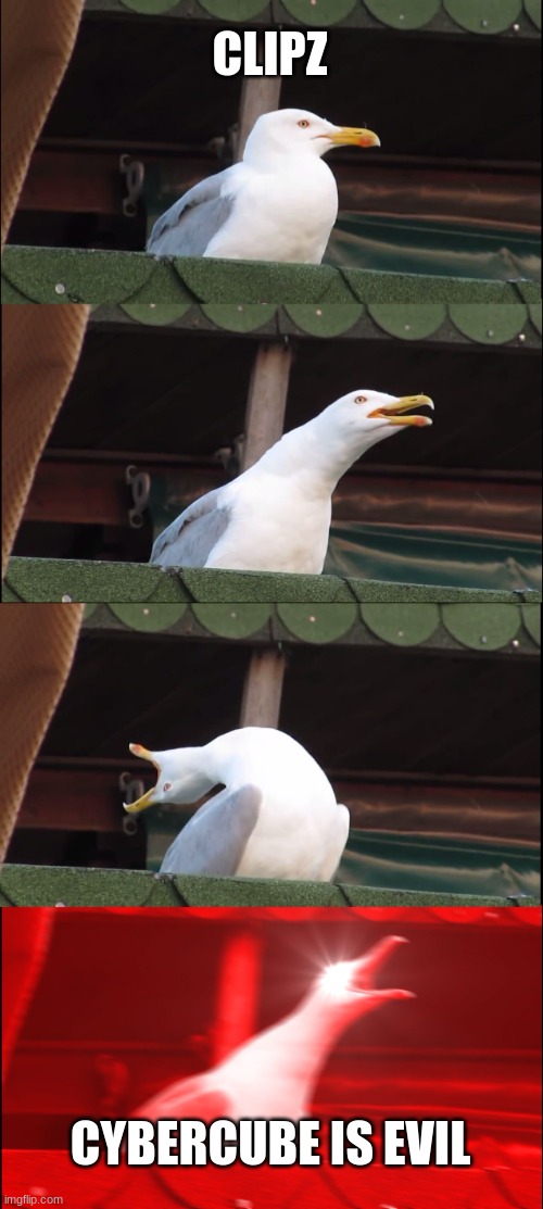 Inhaling Seagull | CLIPZ; CYBERCUBE IS EVIL | image tagged in memes,inhaling seagull | made w/ Imgflip meme maker