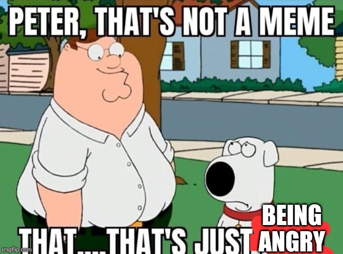 Peter, that's not a meme. | BEING ANGRY | image tagged in peter that's not a meme | made w/ Imgflip meme maker