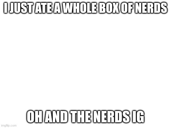 e | I JUST ATE A WHOLE BOX OF NERDS; OH AND THE NERDS IG | image tagged in e | made w/ Imgflip meme maker