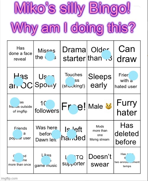 I was here right before dawn deleted | image tagged in miko's bingo | made w/ Imgflip meme maker