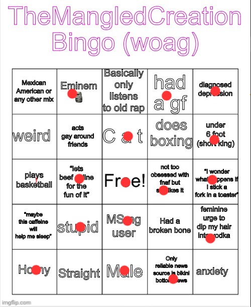 TheMangledCreation Bingo | image tagged in themangledcreation bingo | made w/ Imgflip meme maker