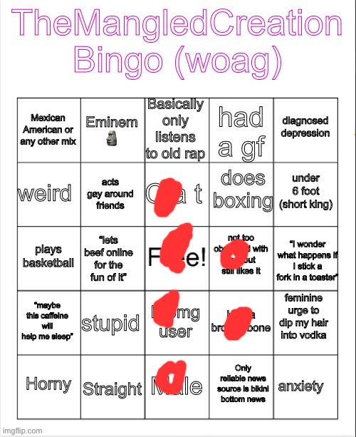 TheMangledCreation Bingo | image tagged in themangledcreation bingo | made w/ Imgflip meme maker