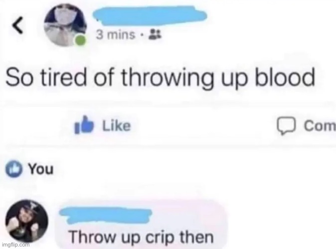 Blood and crip | image tagged in blood,memes,funny,text messages,message | made w/ Imgflip meme maker