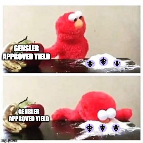 dgnETH Elmo | GENSLER APPROVED YIELD; GENSLER APPROVED YIELD | image tagged in elmo cocaine | made w/ Imgflip meme maker