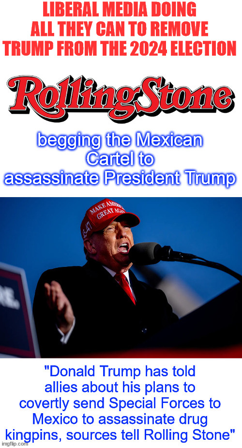 Doing all that they can to remove Trump from the 2024 election | LIBERAL MEDIA DOING ALL THEY CAN TO REMOVE TRUMP FROM THE 2024 ELECTION | image tagged in liberal msm,begging,mexican cartel,assassinate,president trump | made w/ Imgflip meme maker