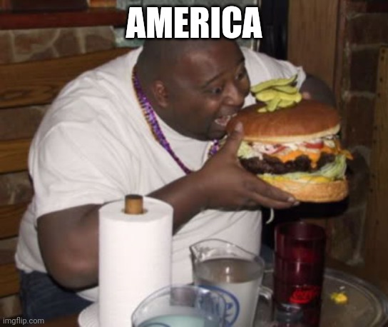 I've been spying on earth and this is 100% true | AMERICA | image tagged in fat guy eating burger | made w/ Imgflip meme maker