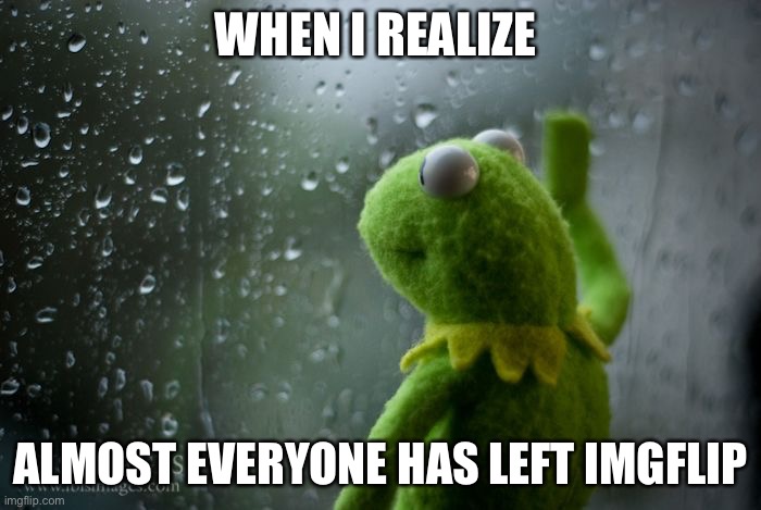 Let’s have a F in the chat for our fallen soldiers. | WHEN I REALIZE; ALMOST EVERYONE HAS LEFT IMGFLIP | image tagged in kermit window | made w/ Imgflip meme maker