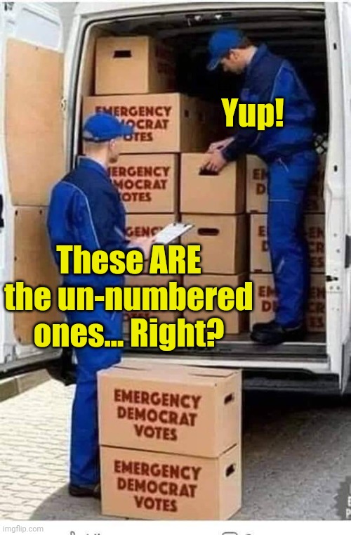 Emergency Democrat Votes | Yup! These ARE the un-numbered ones... Right? | image tagged in emergency democrat votes | made w/ Imgflip meme maker